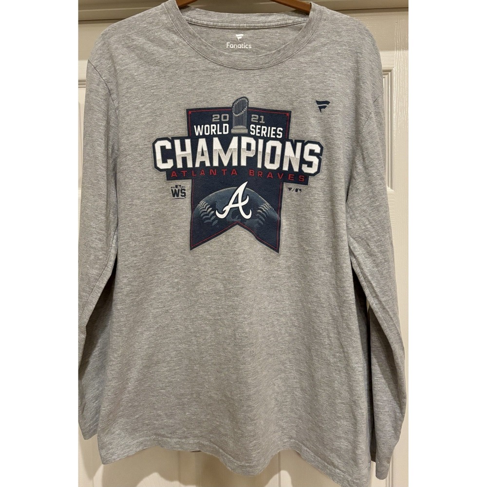Atlanta‎ Braves 2021 World Series Champions Shirt Fanatics MLB Gray L Sleeve L